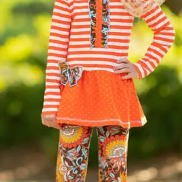 Autumn Floral & Striped Ruffle Outfit Set - Picture 4 of 6